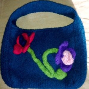 Hand made wool, blue, exquisite handbag.